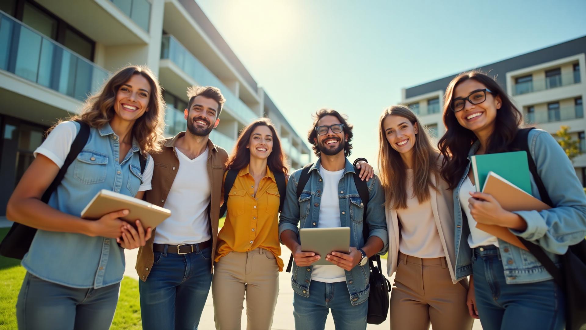 Happy international students at a U.S. university campus